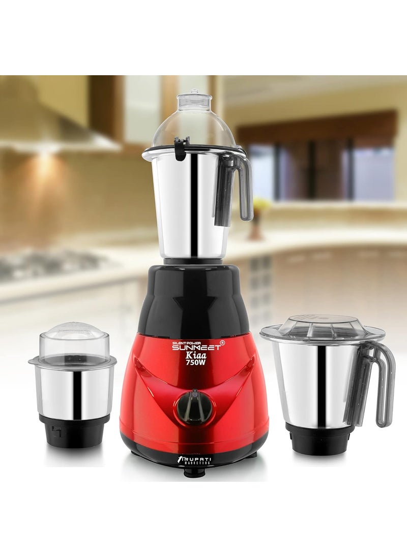 SilentPowerSunmeet New Model Traditional KIAA 750Watts Mixer Grinder with 3 Stainless Steel Jars Dry Chutney and Liquid Jar RedBlack S3J Company 37 Years of Servicing Marketing