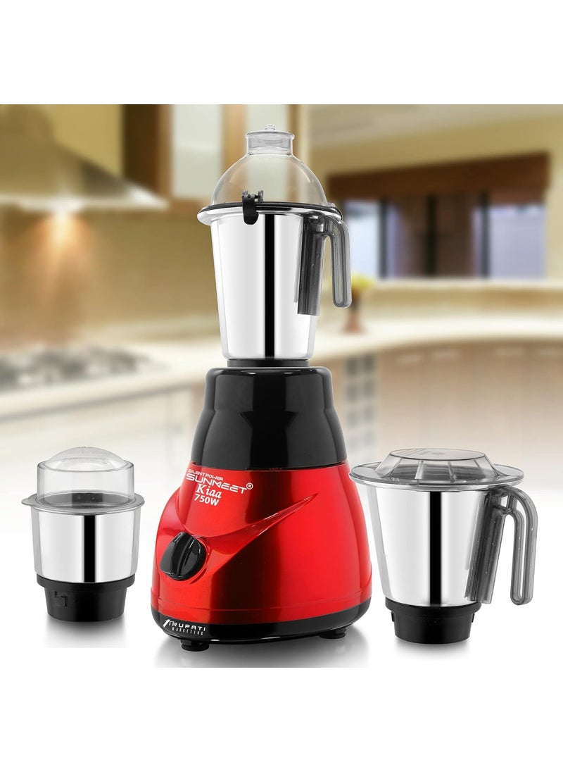 SilentPowerSunmeet New Model Traditional KIAA 750Watts Mixer Grinder with 3 Stainless Steel Jars Dry Chutney and Liquid Jar RedBlack S3J Company 37 Years of Servicing Marketing