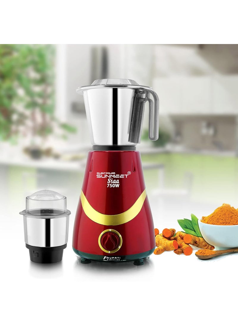 SilentPowerSunmeet Latest New Model SIAA 750Watts Mixer Grinder with 3 Stainless Steel Jars Dry Chutney and Liquid Jar RedGold S3J Company 37 Years of Servicing Marketing