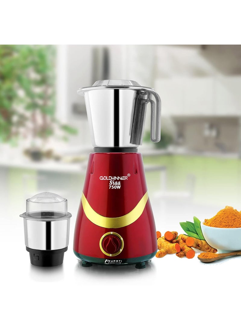 Goldwinner Latest Model SIAA 750Watts Mixer Grinder with 3 Stainless Steel Jars Dry Jar Chutney Jar Liquid Jar RedGold