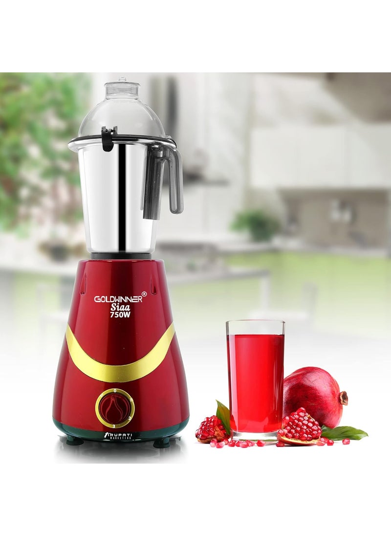 Goldwinner Latest Model SIAA 750Watts Mixer Grinder with 3 Stainless Steel Jars Dry Jar Chutney Jar Liquid Jar RedGold