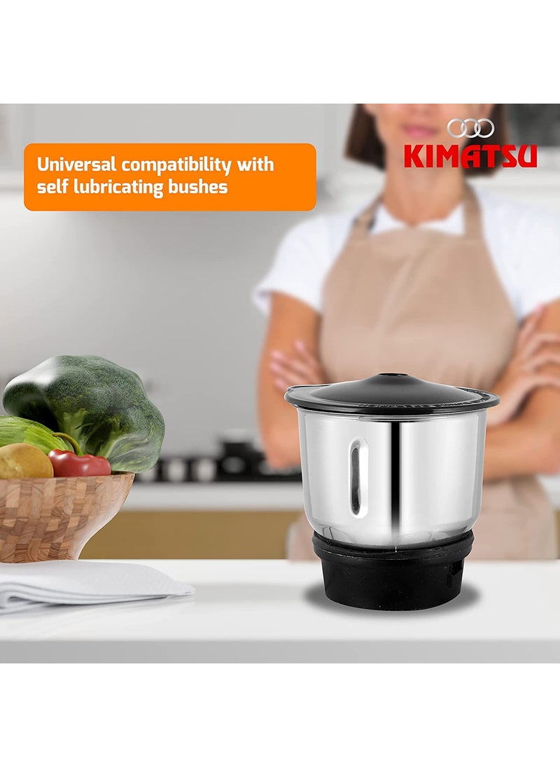 Kimatsu Stainless Steel Chutney Jar for Mixer Grinder 400 mL Small Compatibility with all mixer grinders with 2 sloths of jar fitting with 4 teeth coupler SilverSilver