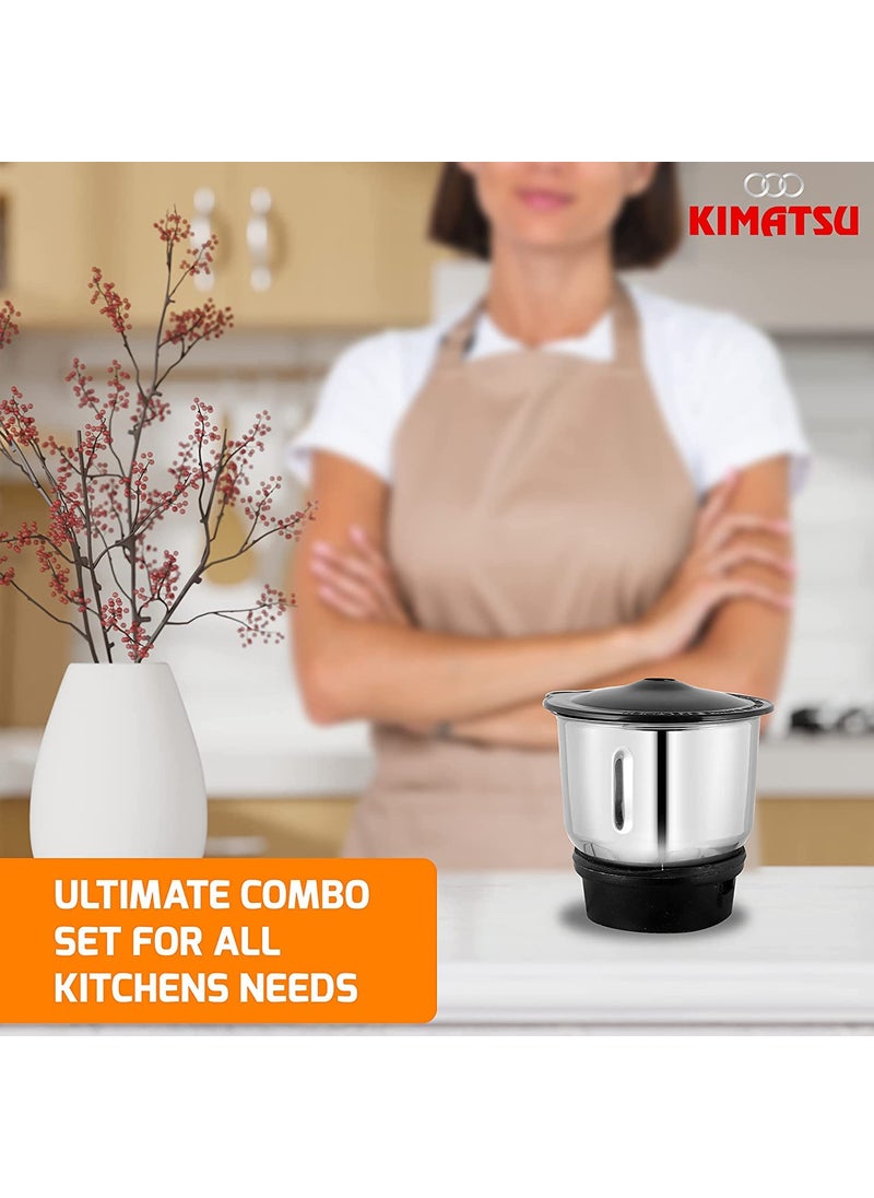 Kimatsu Stainless Steel Chutney Jar for Mixer Grinder 400 mL Small Compatibility with all mixer grinders with 2 sloths of jar fitting with 4 teeth coupler SilverSilver
