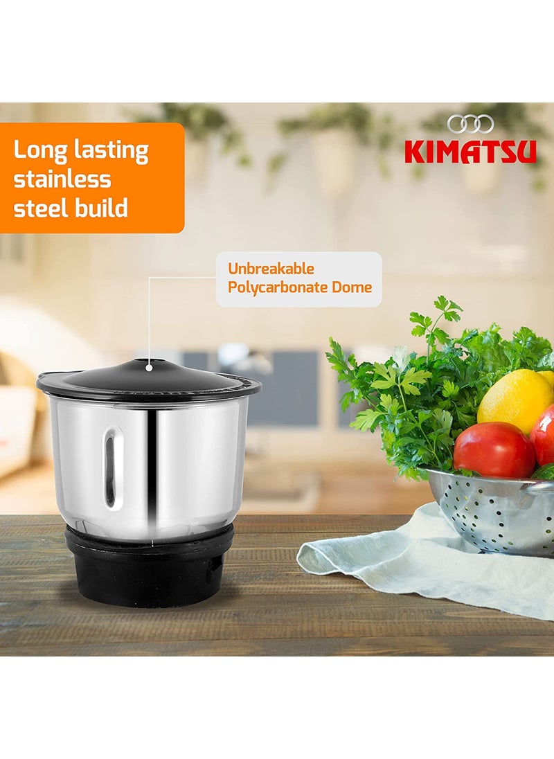 Kimatsu Stainless Steel Chutney Jar for Mixer Grinder 400 mL Small Compatibility with all mixer grinders with 2 sloths of jar fitting with 4 teeth coupler SilverSilver