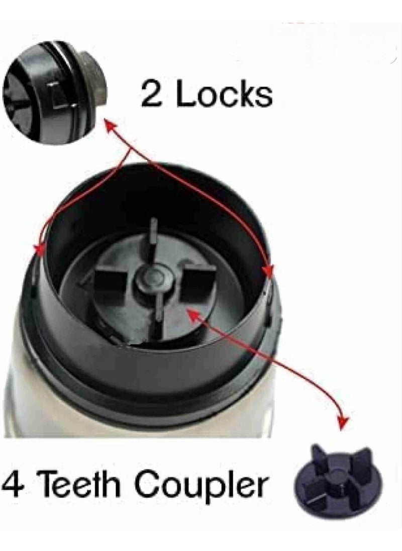 Hope Kart Stainless Steel Chutney Jar Bowl Only for Mixture Grinder Machine Double Lock and 4 Teeth Coupling Lid and Steel Blade Double Lock Bullet Jar 350 ml