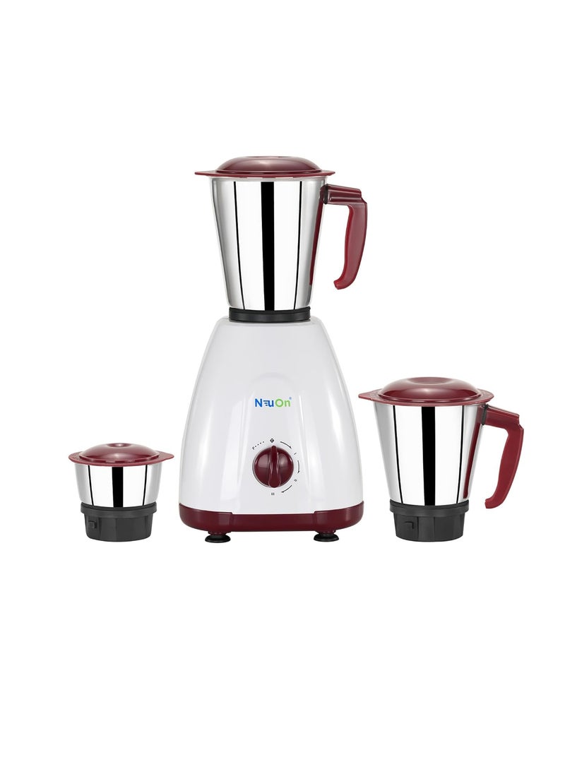 NeuOn Elite 500 Watt Mixer grinder for Kitchen with 3 Jars Countertop Blender with 3 Speed Levels Stainless Steel Blade Multipurpose Grinding Wet Dry Masala Chutney and Smoothie