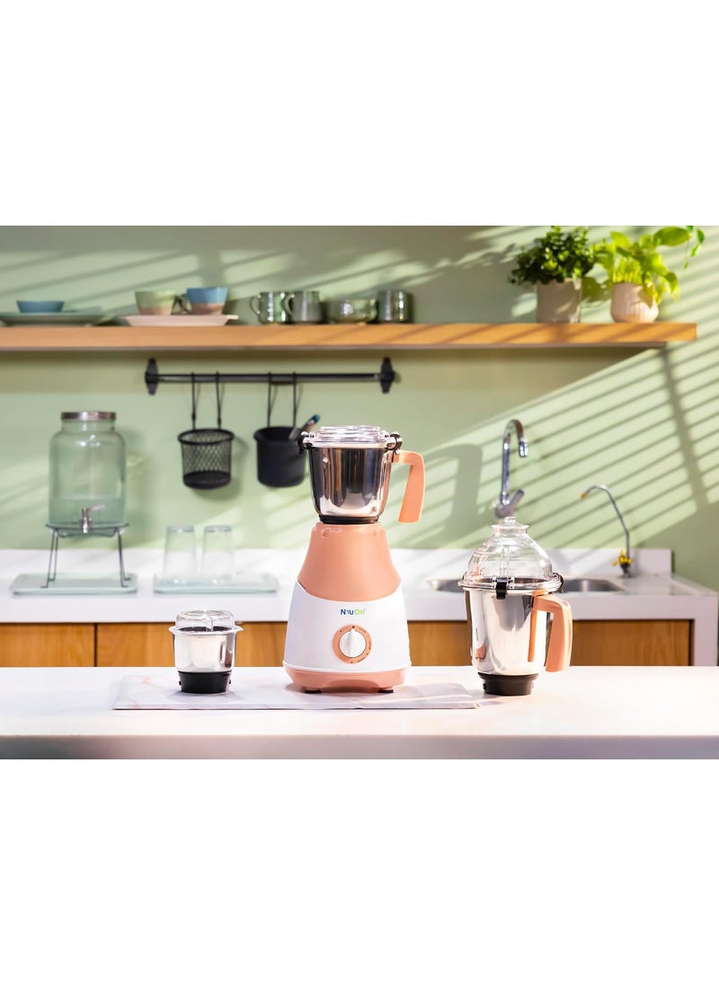NeuOn Elite 500 Watt Mixer grinder for Kitchen with 3 Jars Countertop Blender with 3 Speed Levels Stainless Steel Blade Multipurpose Grinding Wet Dry Masala Chutney and Smoothie