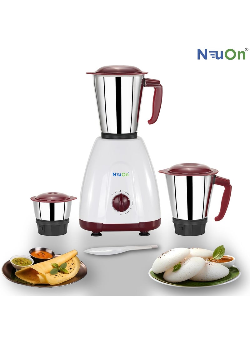 NeuOn Elite 500 Watt Mixer grinder for Kitchen with 3 Jars Countertop Blender with 3 Speed Levels Stainless Steel Blade Multipurpose Grinding Wet Dry Masala Chutney and Smoothie