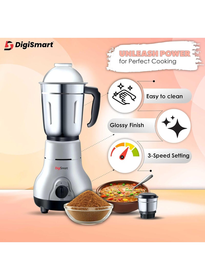 DigiSmart Kitchen Mate Powerful 600 Watt Mixer Grinder Gray and Black 2 Jar Comes With 2 Year Warranty BLACK GRAY