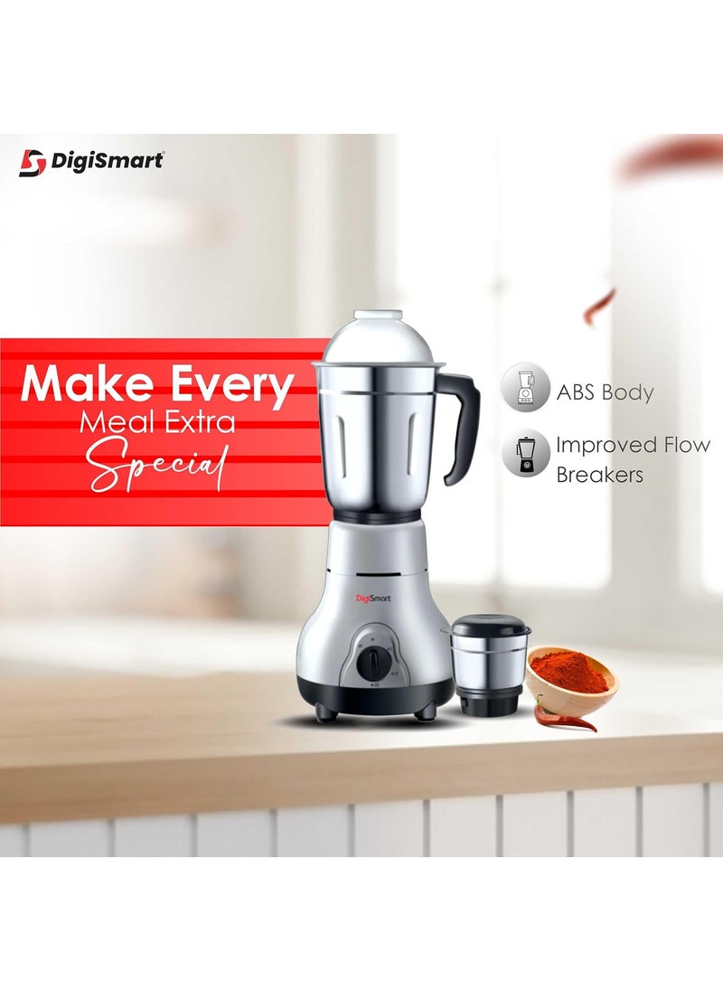 DigiSmart Kitchen Mate Powerful 600 Watt Mixer Grinder Gray and Black 2 Jar Comes With 2 Year Warranty BLACK GRAY
