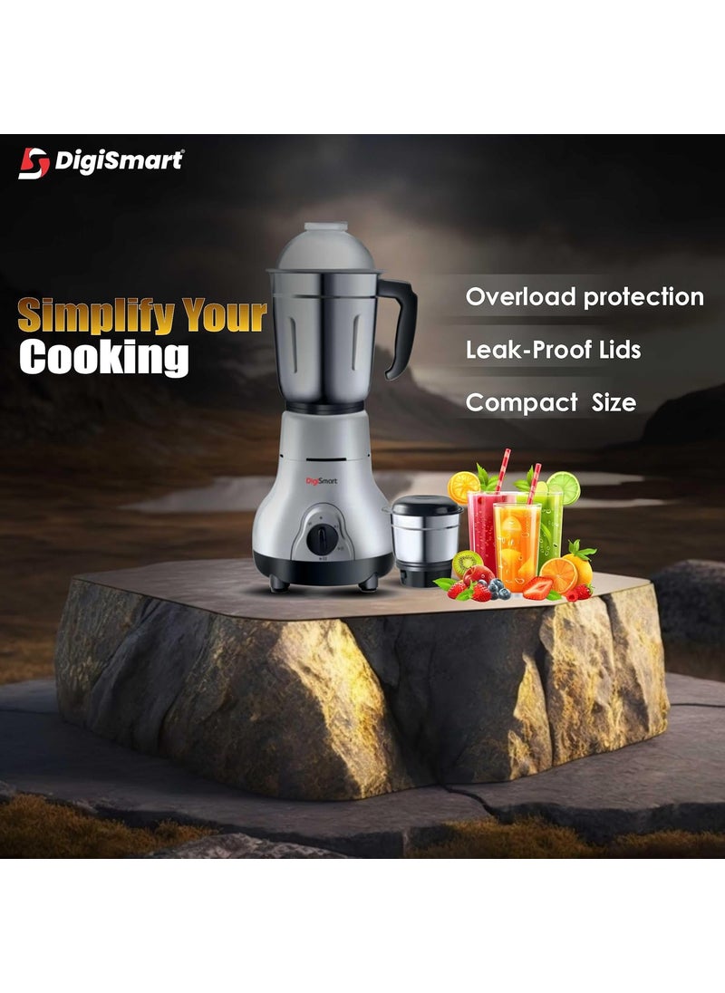 DigiSmart Kitchen Mate Powerful 600 Watt Mixer Grinder Gray and Black 2 Jar Comes With 2 Year Warranty BLACK GRAY
