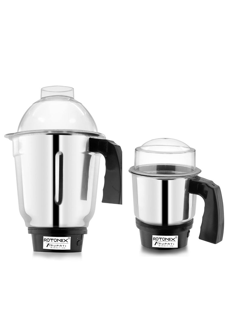 Rotomix Liquid and Chutney for Mixer Grinder Set of 2 Stainless Steel Mixer Chutney Jar with Handle Heavy Duty Aluminium Base with Lid Fitting 350 ml 1000 ml Mixer Juicer Jar