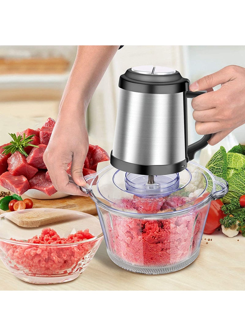 VBM Food Processor Chopper with 2L Stainless Steel Bowl 250W Electric MultiChopper with 3 Speed Levels Meat Grinder with Blades for Meat Onions Fruit Vegetables