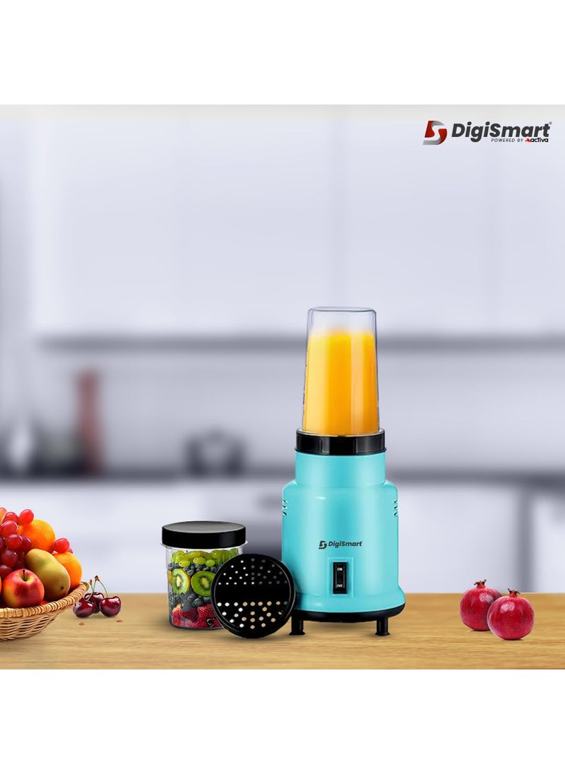 DIGISMART Mix Nutri Mixer Grinder With 2 Jar 500 Watt Long Lasting Shock Proof ABS Body 20 MM Heavy Duty Motor With Nano Grinding Technology Surgical Steel Blending with 2 Years Warranty