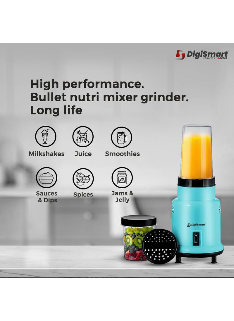 DIGISMART Mix Nutri Mixer Grinder With 2 Jar 500 Watt Long Lasting Shock Proof ABS Body 20 MM Heavy Duty Motor With Nano Grinding Technology Surgical Steel Blending with 2 Years Warranty