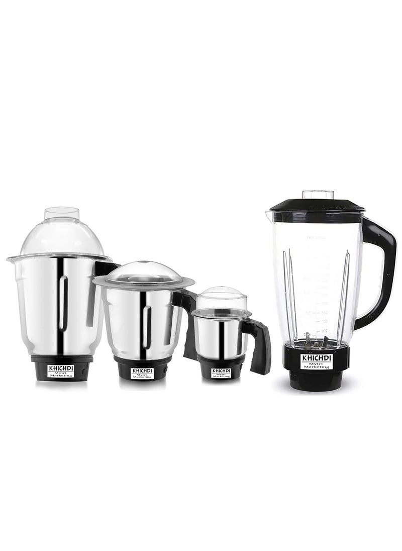 Khichdi Dry Liquid and Chutney for Mixer Grinder Set of 3 Stainless Steel and Milkshake Jar Mixer Jars with Handle with Lid 1000 ml 700 ml 350 ml MA12