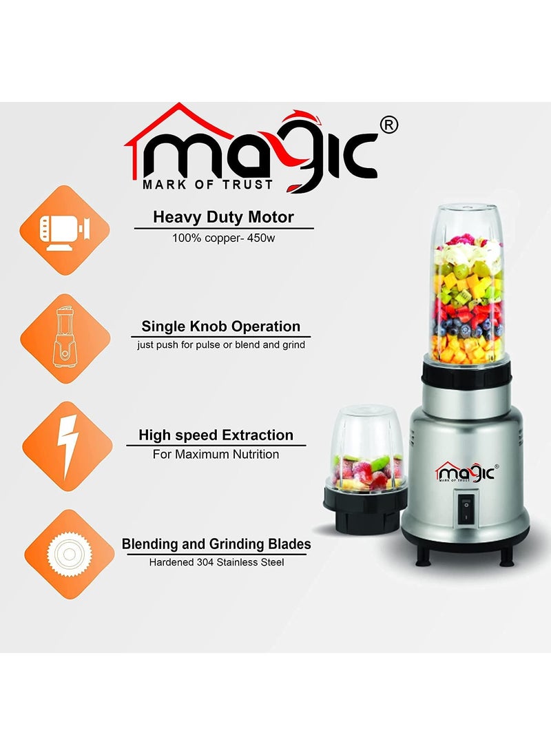 Magic Easy Mix Nutri 2 Jar Mixer Grinder Powerful 450 Watt Motor Long Lasting Shock Proof Abs Body Heavy Duty Motor With Nano Grinding Technology 1 year warranty