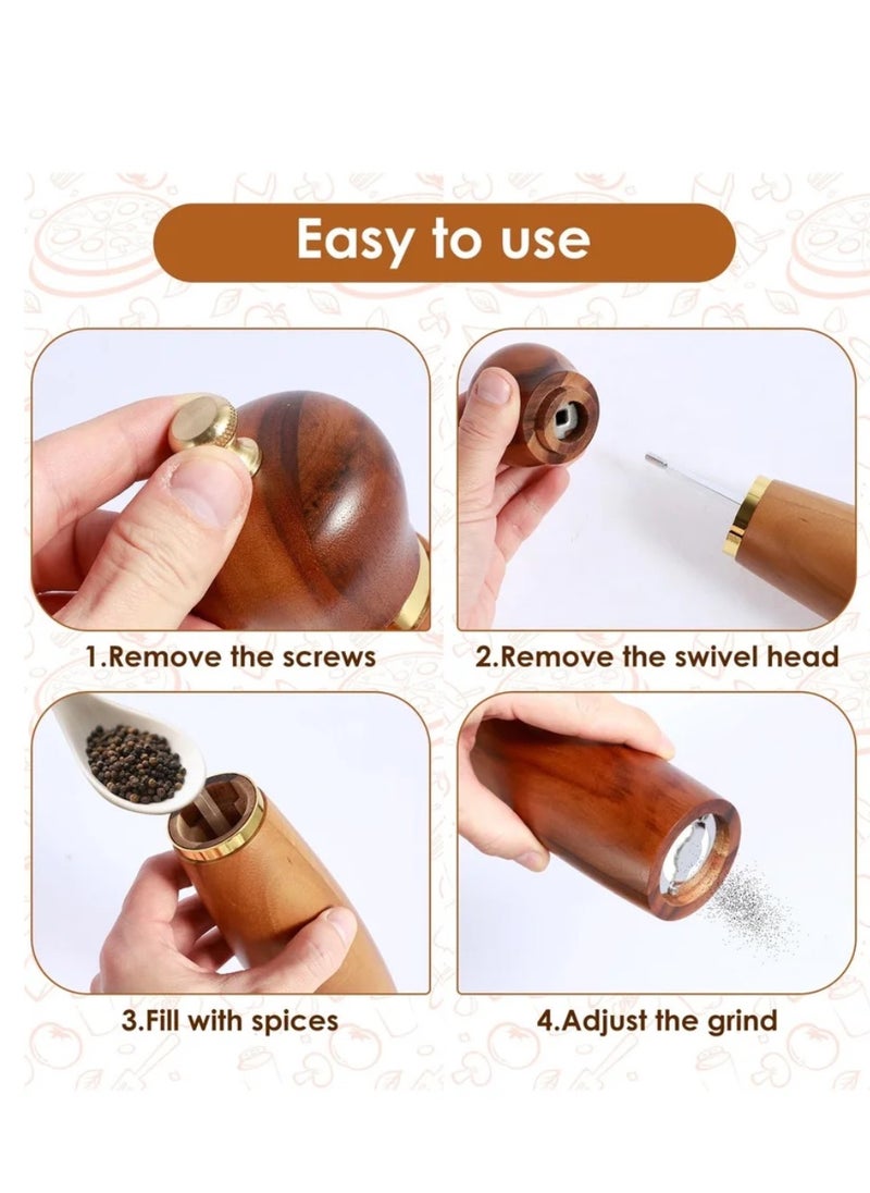 Wood Salt and Pepper Grinder Set with Base Coarseness Adjustable Salt Pepper Mill Grinder Manual Salt and Pepper Shakers with Ceramic Core Practical Mill Grinder Set Pepper Mill for Home Kitchen