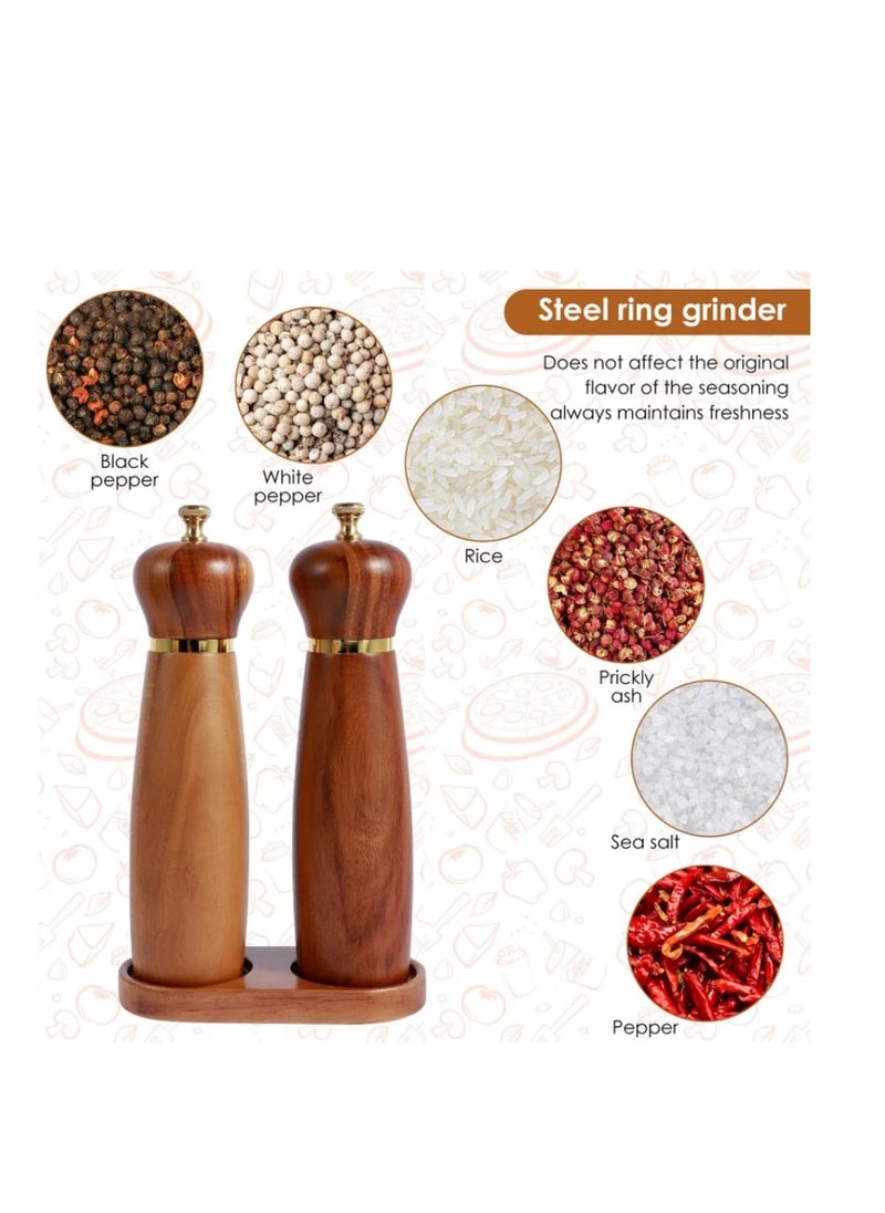 Wood Salt and Pepper Grinder Set with Base Coarseness Adjustable Salt Pepper Mill Grinder Manual Salt and Pepper Shakers with Ceramic Core Practical Mill Grinder Set Pepper Mill for Home Kitchen