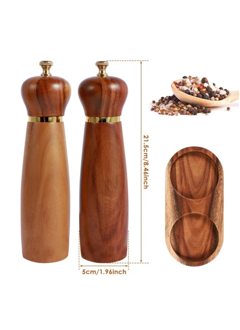 Wood Salt and Pepper Grinder Set with Base Coarseness Adjustable Salt Pepper Mill Grinder Manual Salt and Pepper Shakers with Ceramic Core Practical Mill Grinder Set Pepper Mill for Home Kitchen