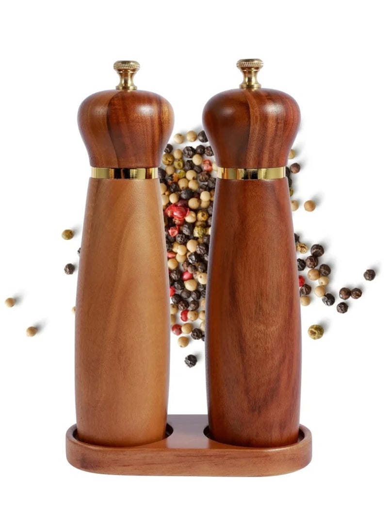 Wood Salt and Pepper Grinder Set with Base Coarseness Adjustable Salt Pepper Mill Grinder Manual Salt and Pepper Shakers with Ceramic Core Practical Mill Grinder Set Pepper Mill for Home Kitchen