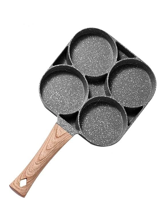 Drumil 4 Holes NonStick Egg Frying Pan with Detachable Wooden Handle Multipurpose Frying Pan for Omelet Uttapam Idli Burger Poached Egg Kitchen Breakfast