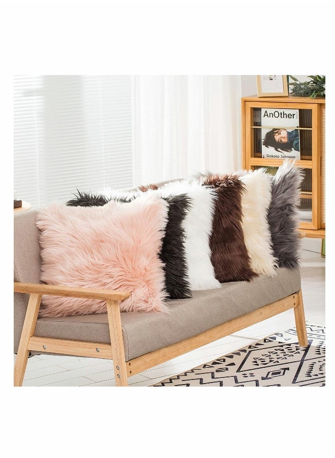 Decorative Faux Fur Throw Pillow Covers Set - Pack of 2 for Sofa, Couch, Bed, Chair, Cafe