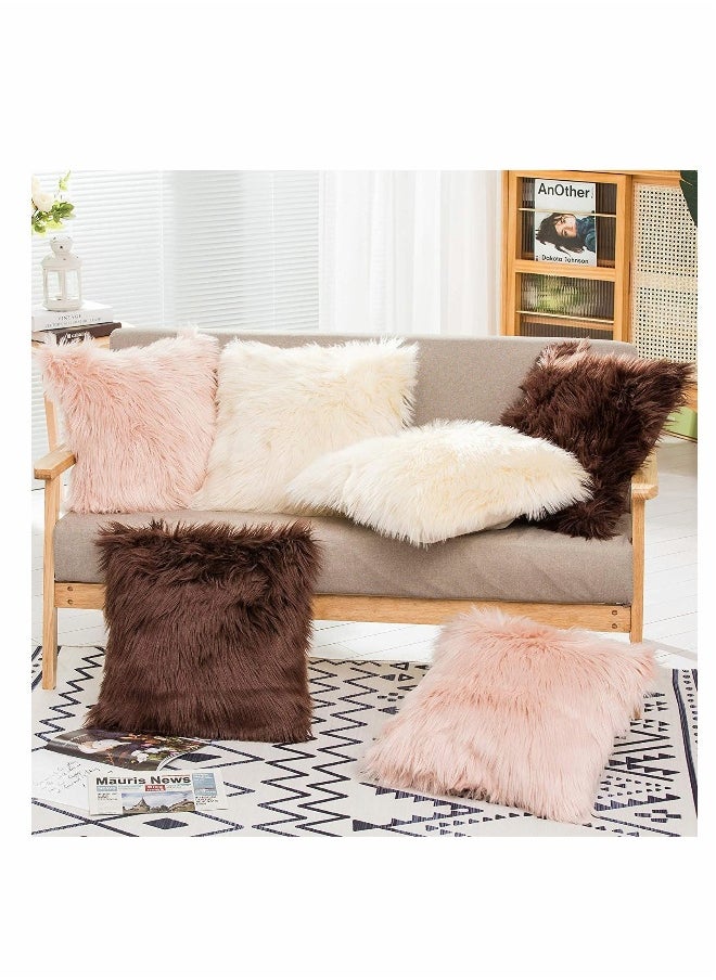 Decorative Faux Fur Throw Pillow Covers Set - Pack of 2 for Sofa, Couch, Bed, Chair, Cafe