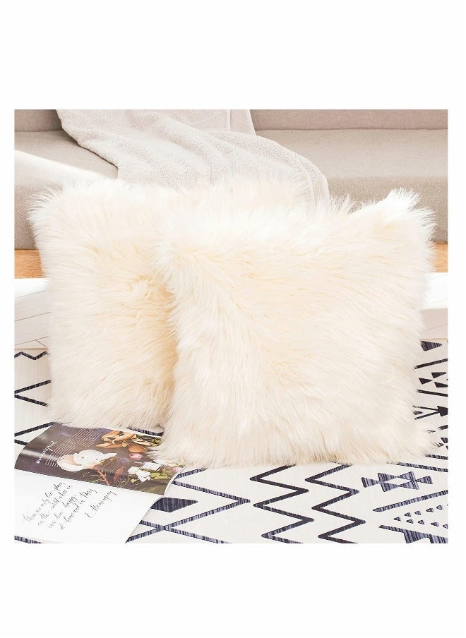 Decorative Faux Fur Throw Pillow Covers Set - Pack of 2 for Sofa, Couch, Bed, Chair, Cafe