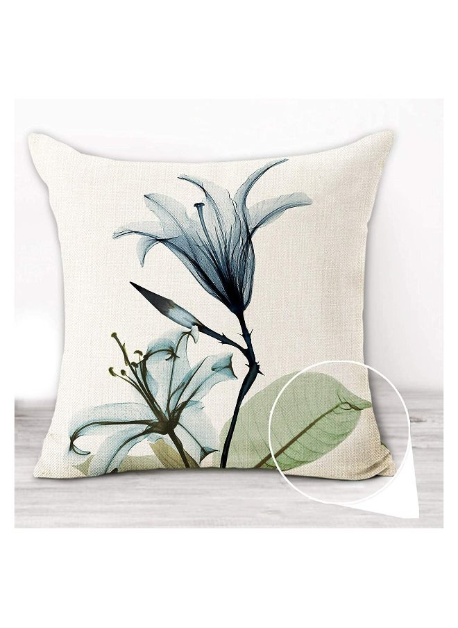 Floral Decorative Pillow Covers 18 x 18 Inches Linen Cushion Cases for Living Room Sofa Patio Outdoor Home Decor Ink Flower Printed Pillowcase for Sofa Bedside Office