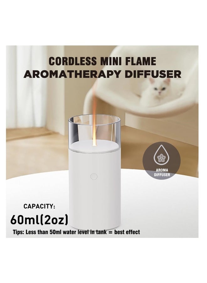 Candlelight Rechargeable Diffuser, 60ml Portable Aroma Essential Oil Humidifier with Subtle Mist Output, Battery Operated 15ml/H Aromatherapy Diffuser (White)