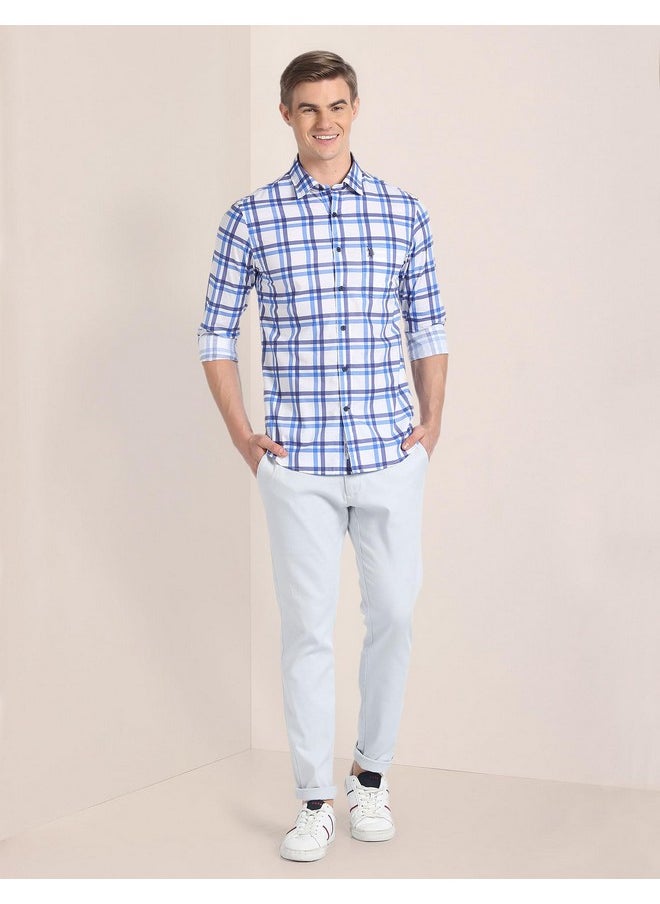 U.S. POLO ASSN. Men's Checkered Regular Fit Shirt (USSHTFX195_Blue and White