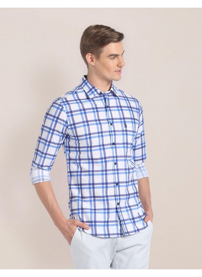 U.S. POLO ASSN. Men's Checkered Regular Fit Shirt (USSHTFX195_Blue and White