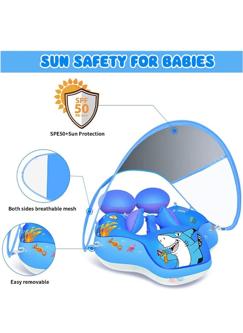 Baby Swimming Float with UPF50+ Sun Canopy, Inflatable Baby Floats for Pool, No Flip Over Toddler Pool Ring for Baby Age of 3-36 Months