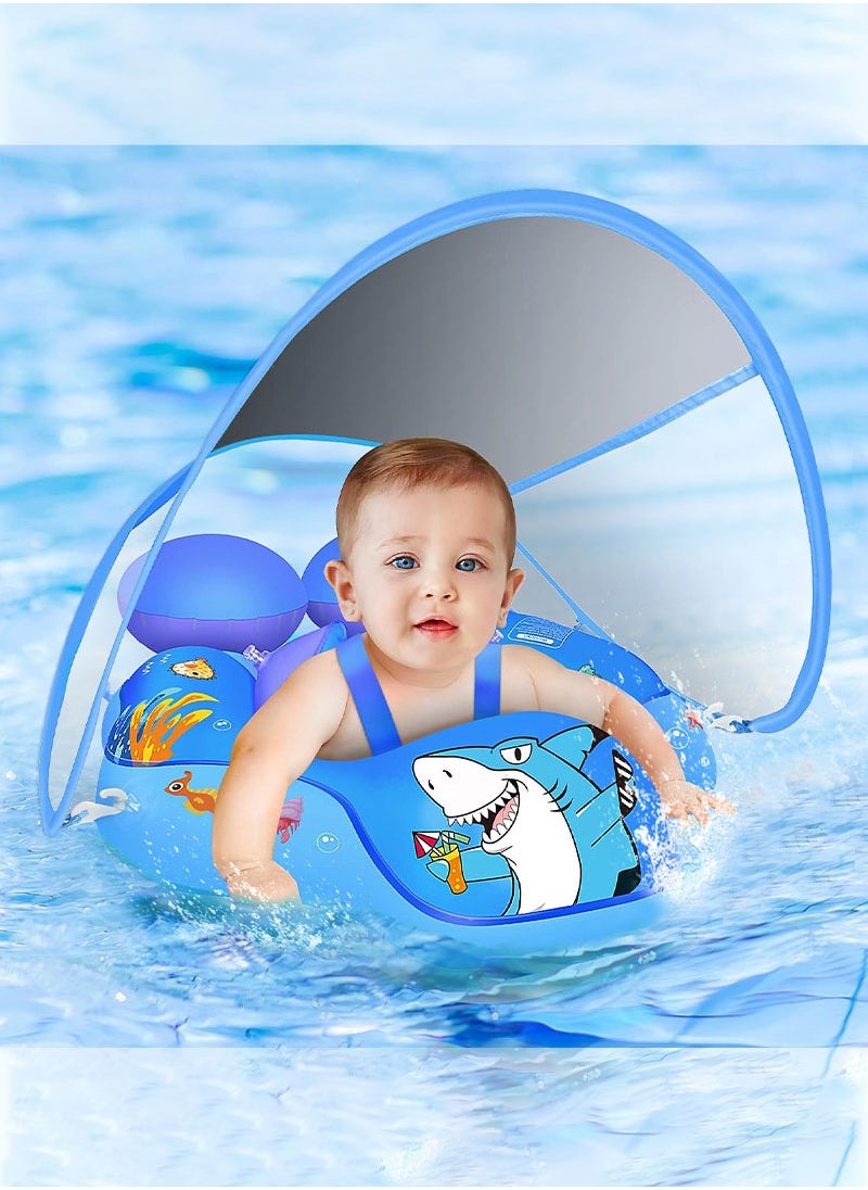 Baby Swimming Float with UPF50+ Sun Canopy, Inflatable Baby Floats for Pool, No Flip Over Toddler Pool Ring for Baby Age of 3-36 Months