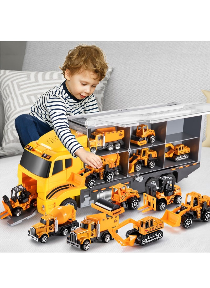 Toddler Toys for 3 4 5 6 Years Old Boys, Die-cast Construction Toys Car Carrier Vehicle Toy Set , Kids Toys Truck Alloy Metal Car Toys Set for Age 3-9 Toddlers Kids Boys & Girls