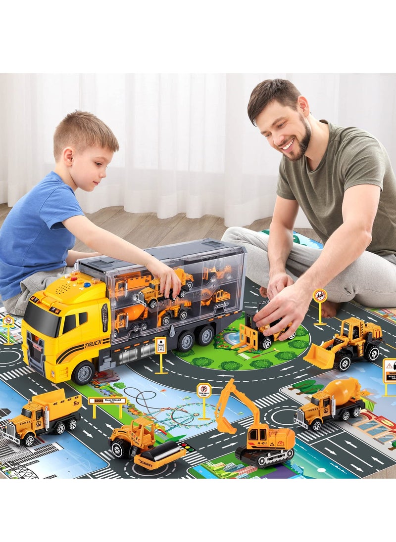 Toddler Toys for 3 4 5 6 Years Old Boys, Die-cast Construction Toys Car Carrier Vehicle Toy Set , Kids Toys Truck Alloy Metal Car Toys Set for Age 3-9 Toddlers Kids Boys & Girls