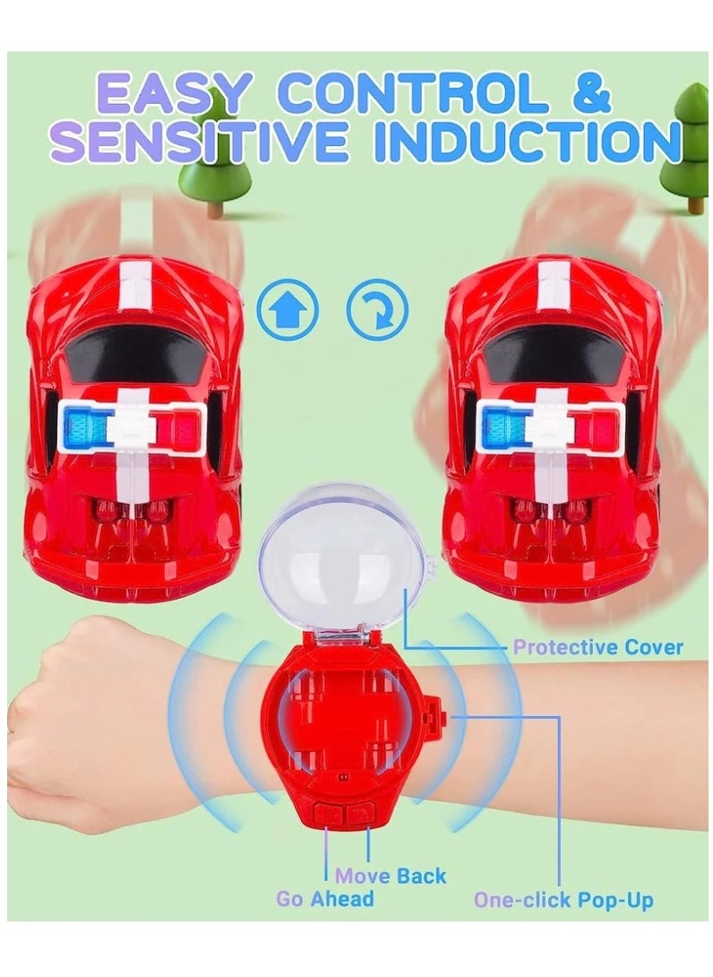Watch Remote Control Car Toy, 2022 New Mini Remote Control Car Watch Toys, 2.4 GHz Cartoon RC Watch Racing Car, USB Charging Remote Control Car, Watch RC Car for Boys Girls Birthday Gift, Red