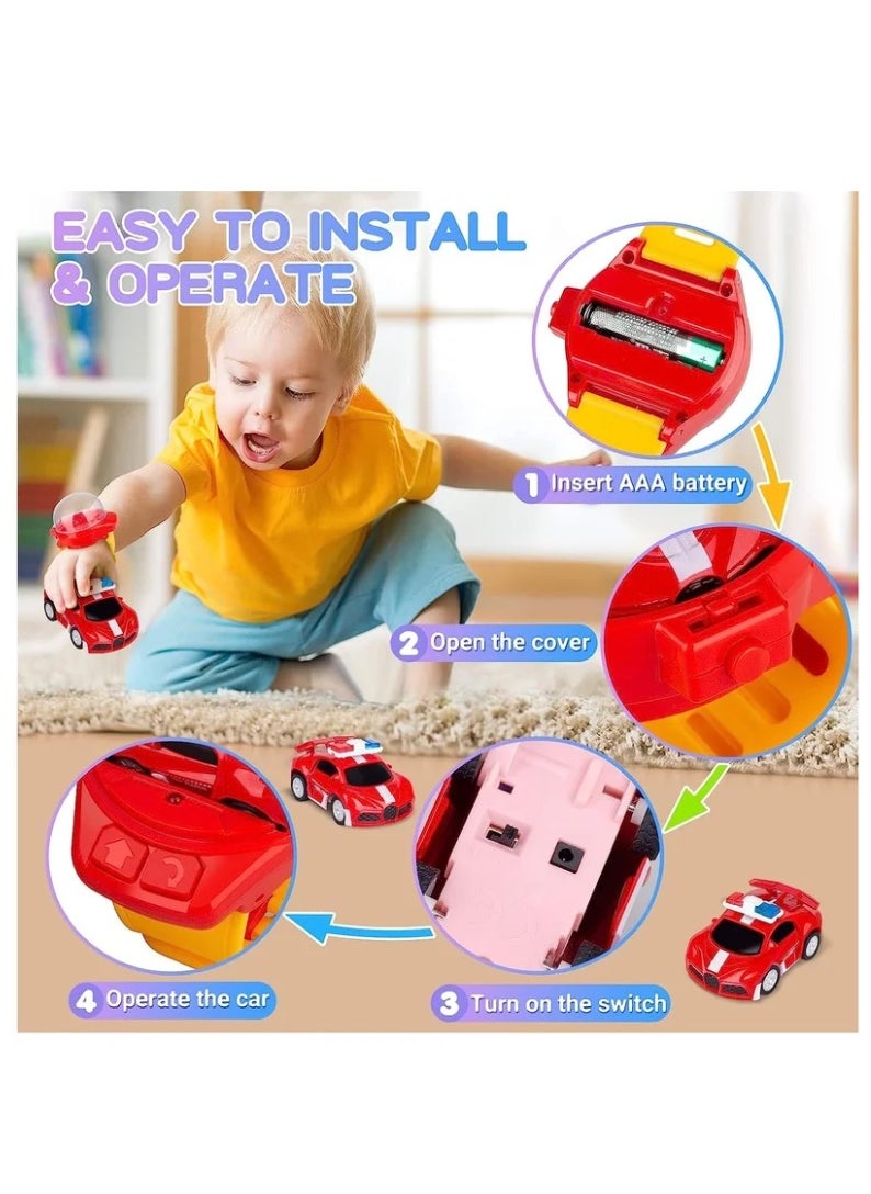 Watch Remote Control Car Toy, 2022 New Mini Remote Control Car Watch Toys, 2.4 GHz Cartoon RC Watch Racing Car, USB Charging Remote Control Car, Watch RC Car for Boys Girls Birthday Gift, Red