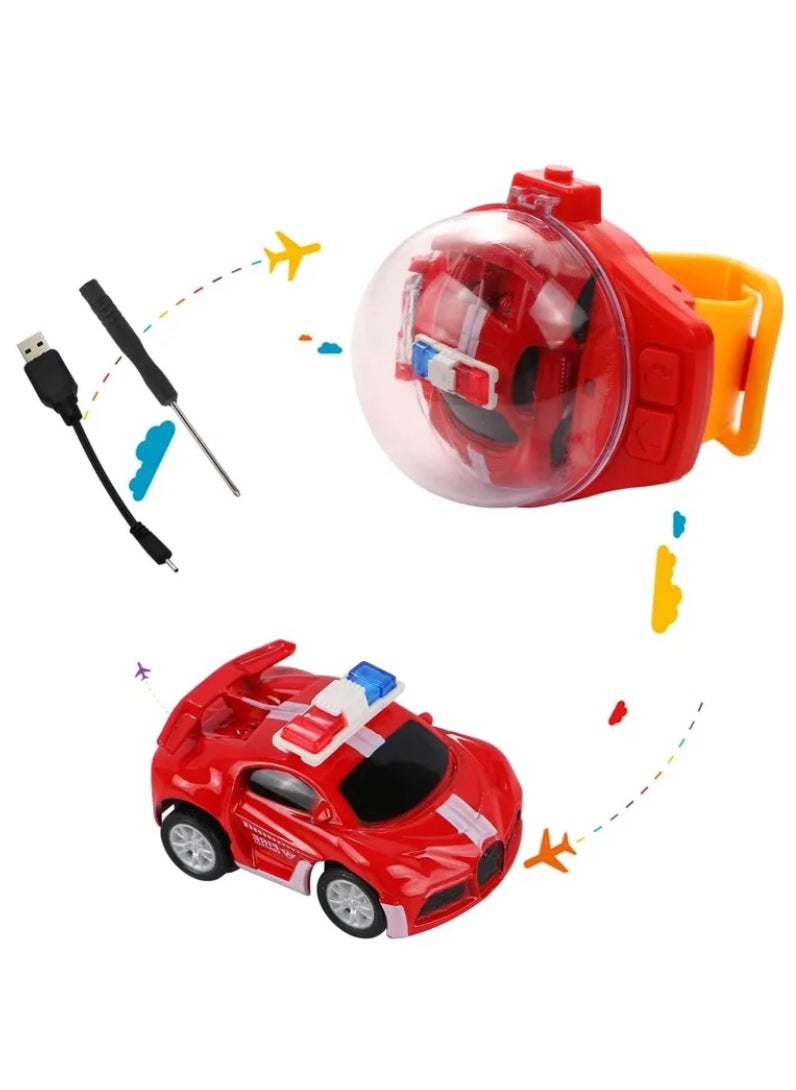 Watch Remote Control Car Toy, 2022 New Mini Remote Control Car Watch Toys, 2.4 GHz Cartoon RC Watch Racing Car, USB Charging Remote Control Car, Watch RC Car for Boys Girls Birthday Gift, Red
