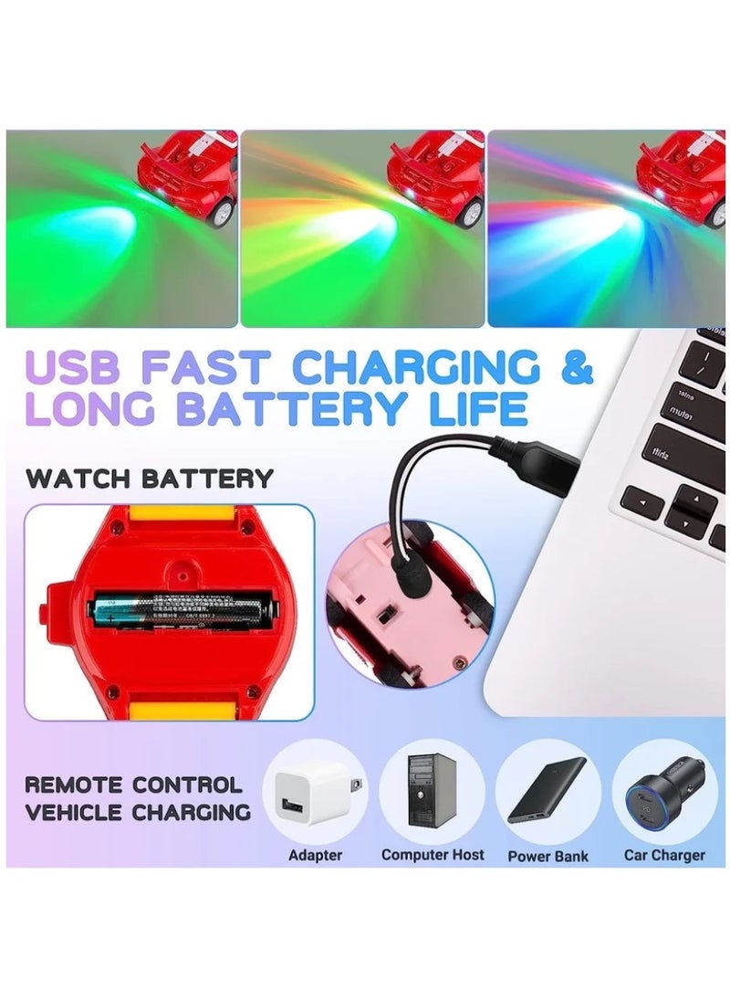 Watch Remote Control Car Toy, 2022 New Mini Remote Control Car Watch Toys, 2.4 GHz Cartoon RC Watch Racing Car, USB Charging Remote Control Car, Watch RC Car for Boys Girls Birthday Gift, Red