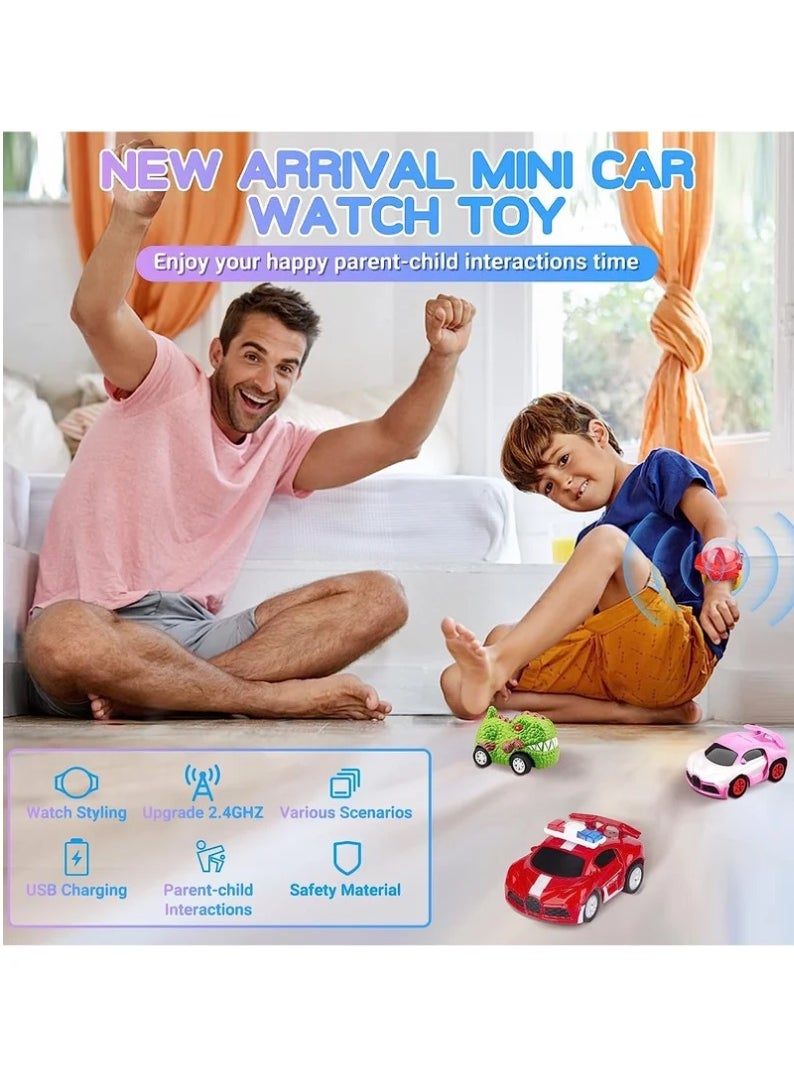 Watch Remote Control Car Toy, 2022 New Mini Remote Control Car Watch Toys, 2.4 GHz Cartoon RC Watch Racing Car, USB Charging Remote Control Car, Watch RC Car for Boys Girls Birthday Gift, Red