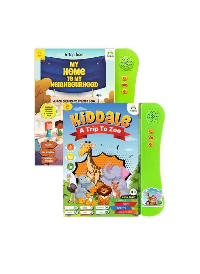 Kiddale Pack of 2 Musical Interactive Children Sound Books: My Home to Neighbourhood & Trip to Zoo|Gift for 3+ Years Baby|E Learning Book|Smart Intelligent Activity Books|Nursery Rhymes|Talking Book