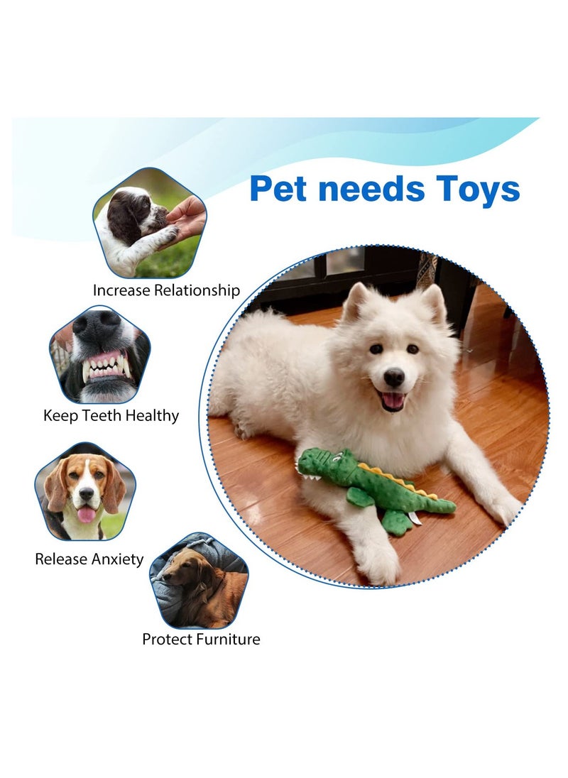 2 Pack Plush Dog Squeaky Chew Toys for Teething Puppies Interactive Durable Toys for All Dog Sizes Blue and Purple Crocodiles