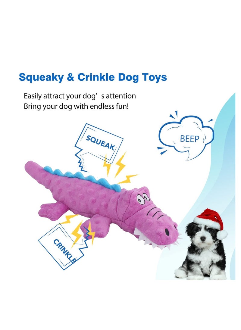 2 Pack Plush Dog Squeaky Chew Toys for Teething Puppies Interactive Durable Toys for All Dog Sizes Blue and Purple Crocodiles