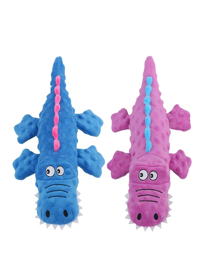 2 Pack Plush Dog Squeaky Chew Toys for Teething Puppies Interactive Durable Toys for All Dog Sizes Blue and Purple Crocodiles