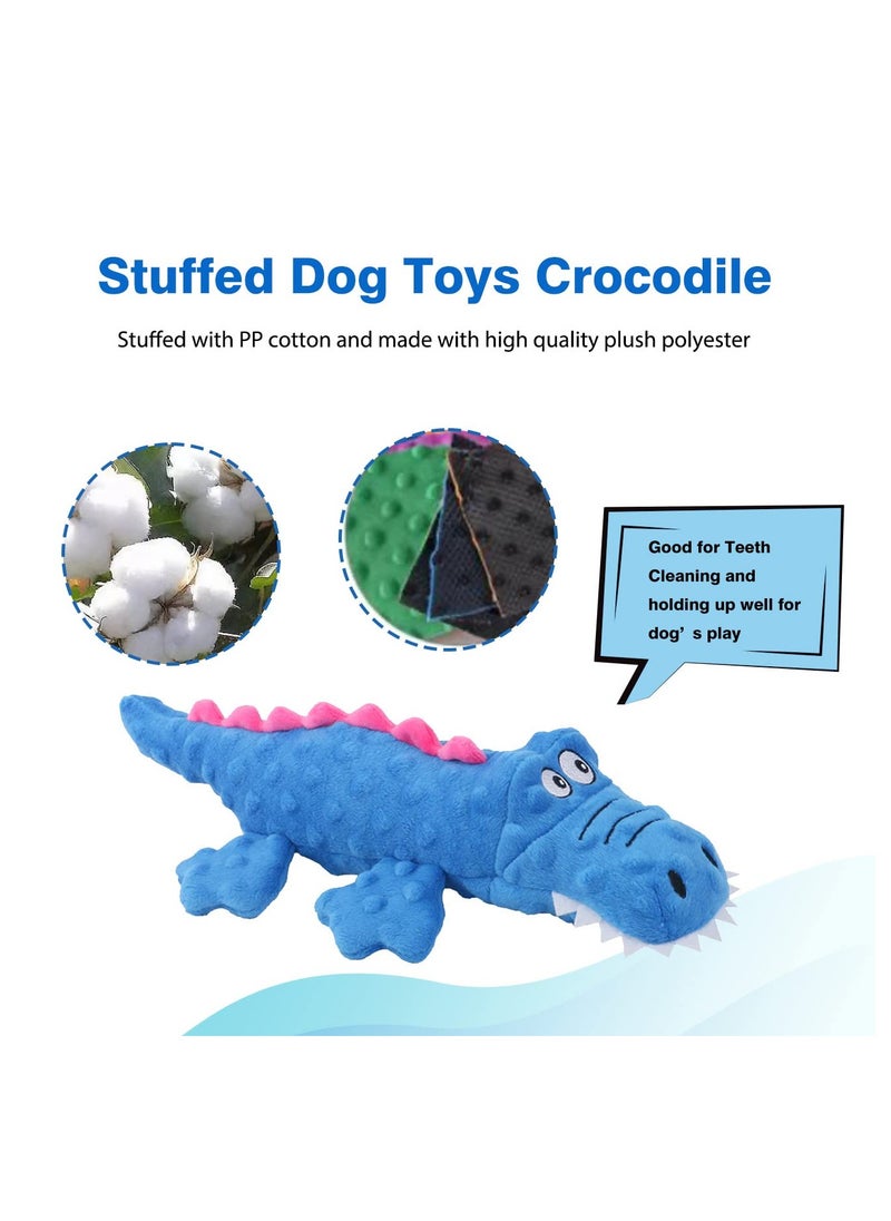 2 Pack Plush Dog Squeaky Chew Toys for Teething Puppies Interactive Durable Toys for All Dog Sizes Blue and Purple Crocodiles