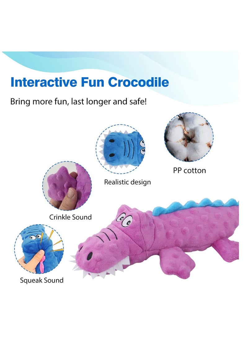 2 Pack Plush Dog Squeaky Chew Toys for Teething Puppies Interactive Durable Toys for All Dog Sizes Blue and Purple Crocodiles