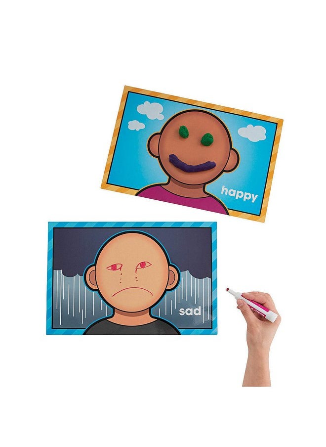 Fun Express Emotion Faces Laminated Dry Erase Play Mats - Photo of Child Expressing Emotions - Calming Toys for Kids - Social Emotional Learning - 24 Pieces