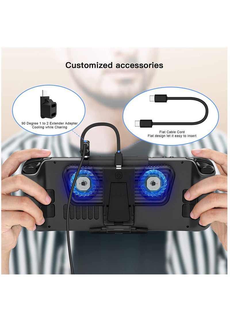 RGB Cooling Fan Dock for Steam Deck & Nintendo Switch OLED, USB-C Powered with Adjustable Speed & Blue RGB Lighting, Includes Stand & USB-C Adapter.